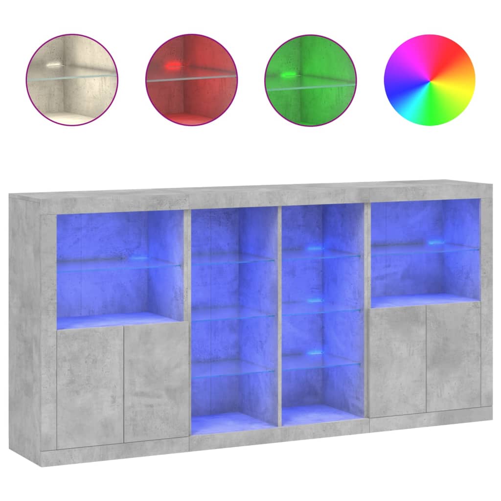 Buffet avec lumières LED gris béton 202x37x100 cm - XIOS