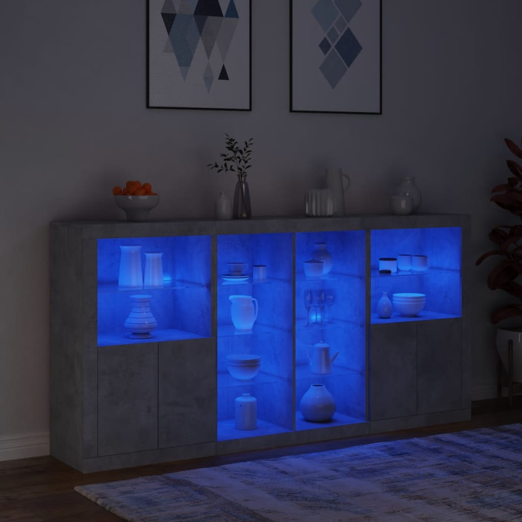 Buffet avec lumières LED gris béton 202x37x100 cm - XIOS