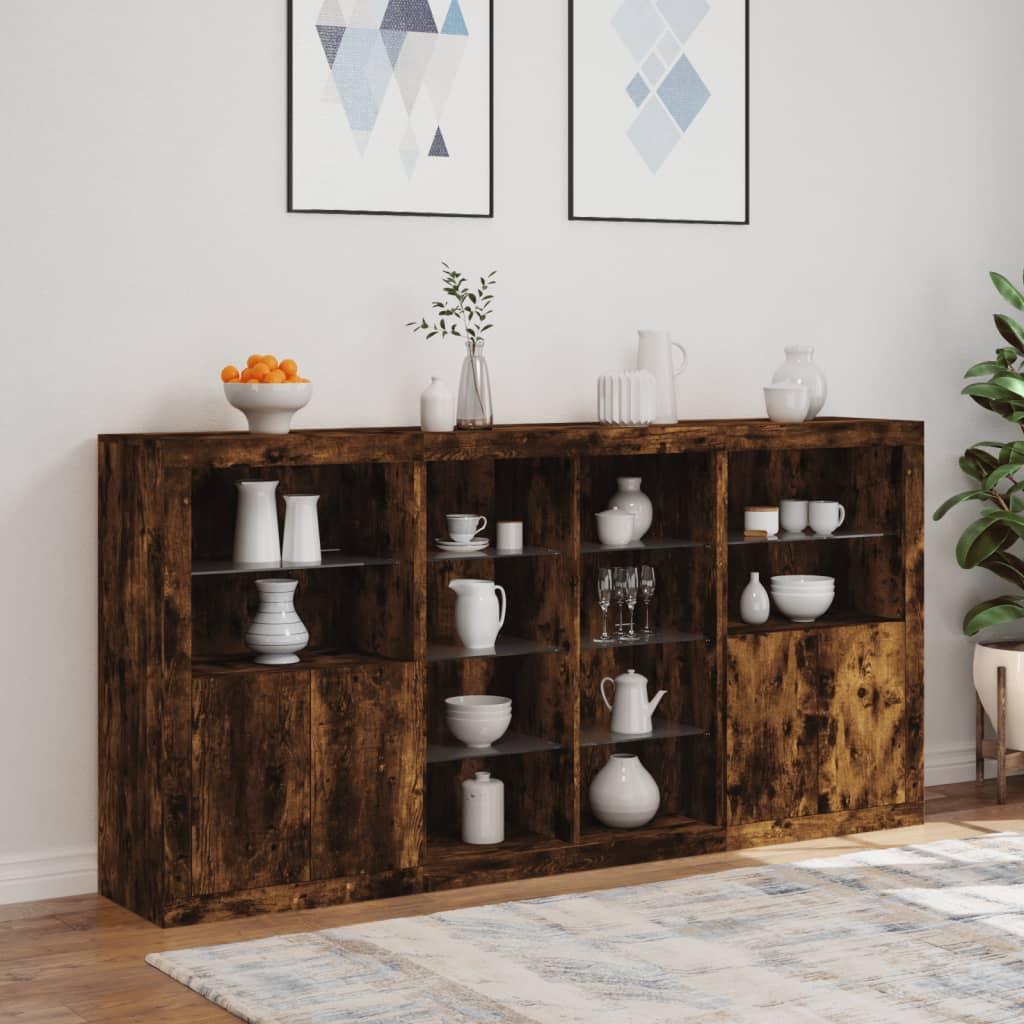 Buffet avec lumières LED chêne fumé 202x37x100 cm - XIOS