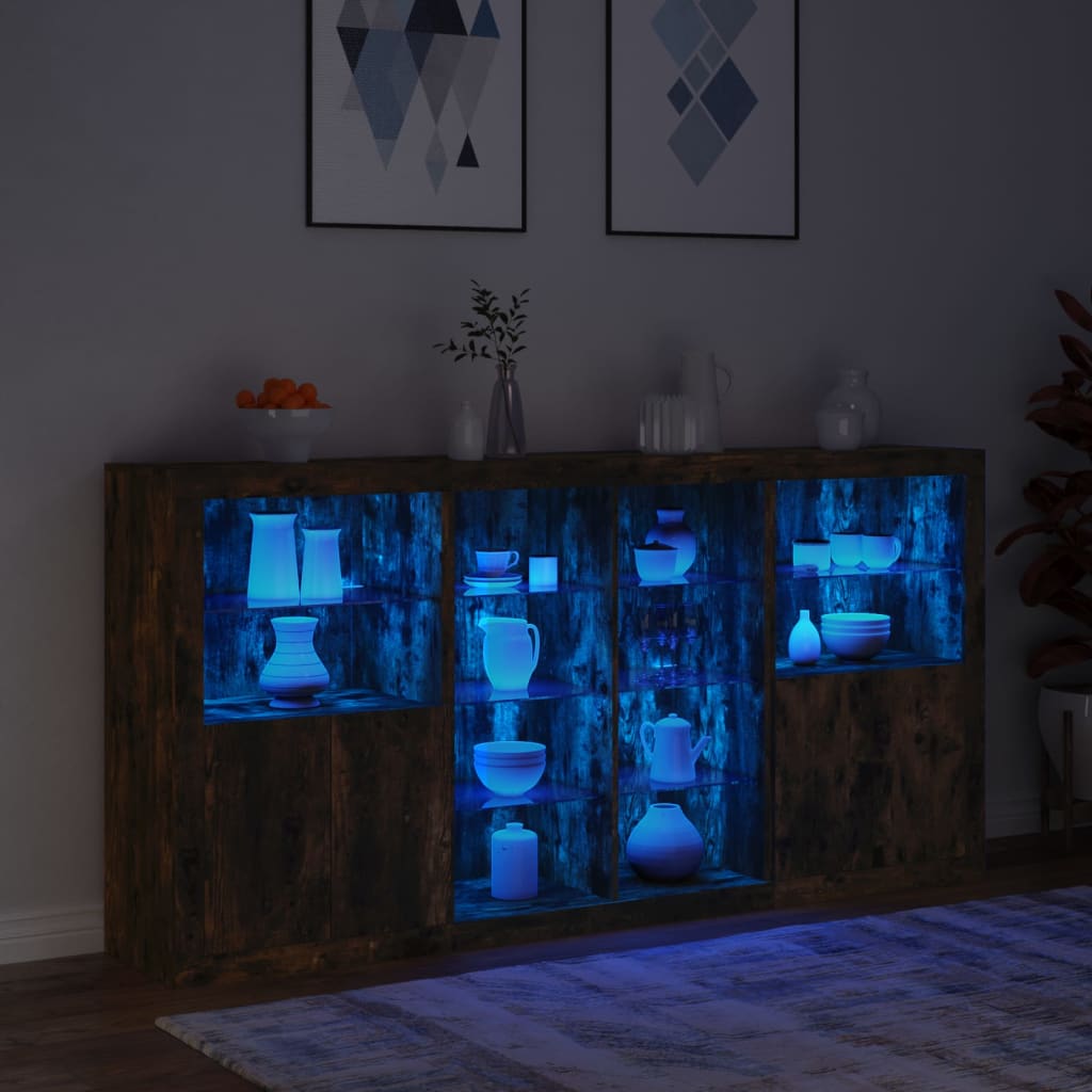 Buffet avec lumières LED chêne fumé 202x37x100 cm - XIOS