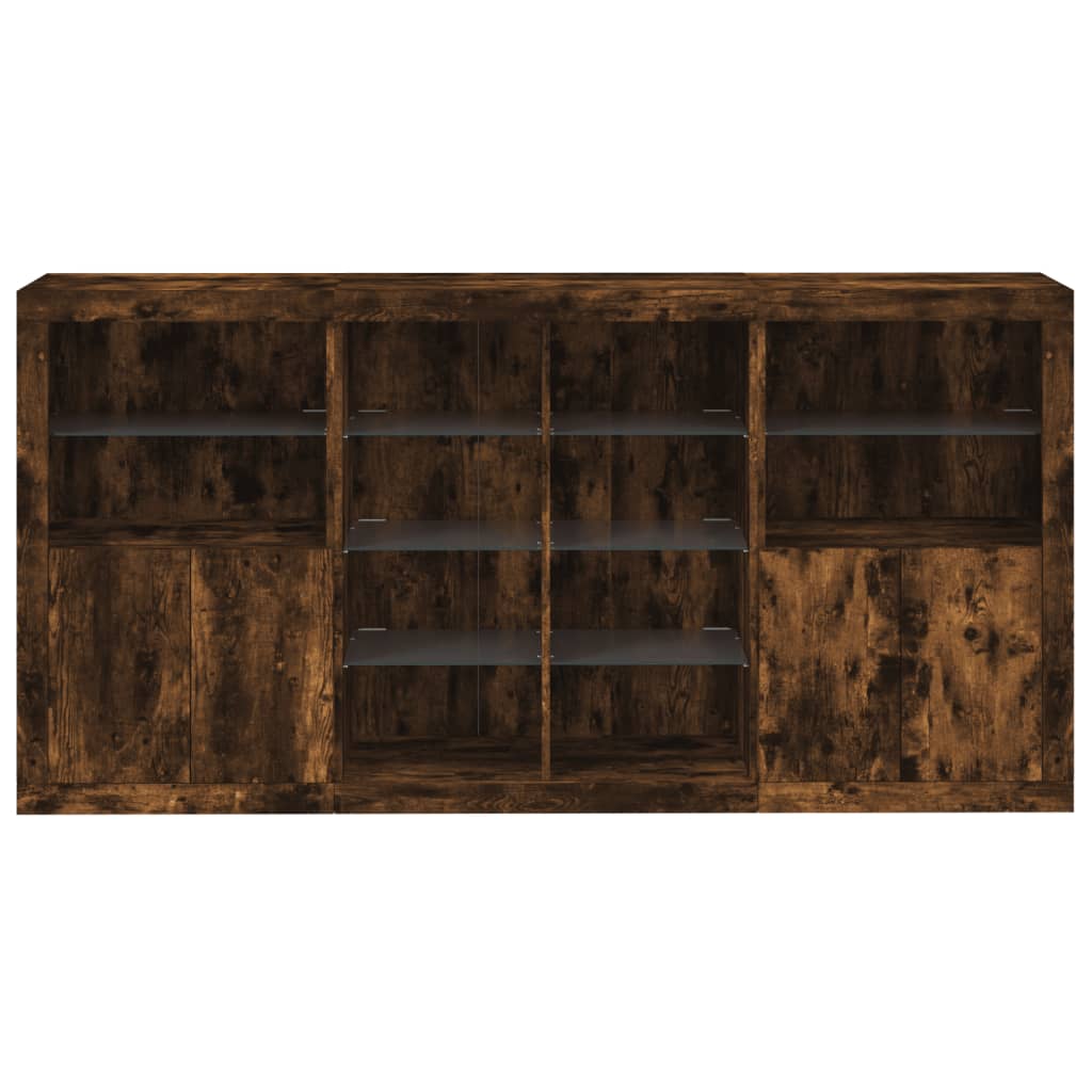 Buffet avec lumières LED chêne fumé 202x37x100 cm - XIOS