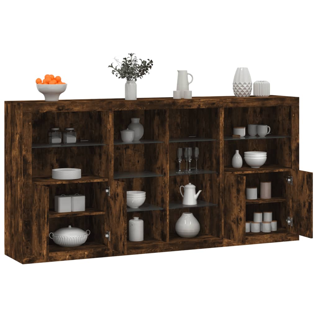 Buffet avec lumières LED chêne fumé 202x37x100 cm - XIOS