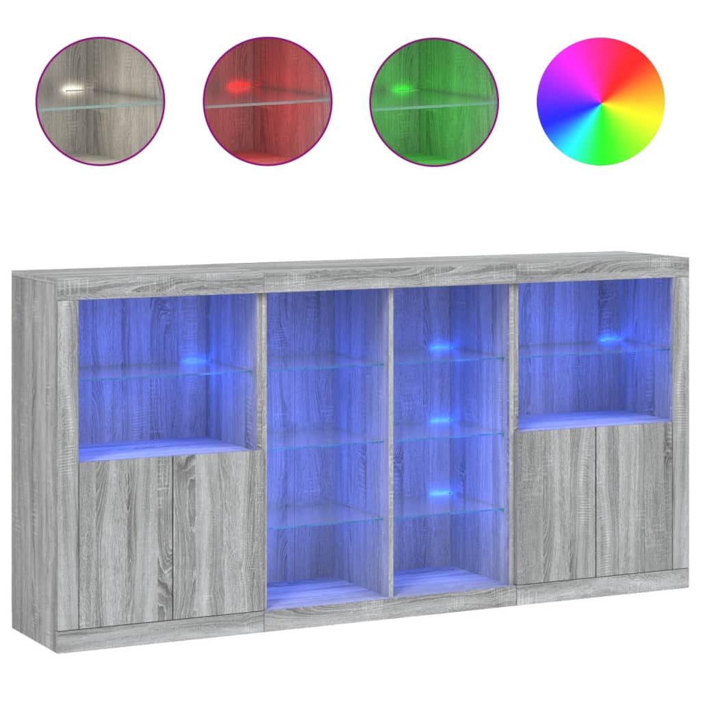Buffet avec lumières LED sonoma gris 202x37x100 cm - XIOS