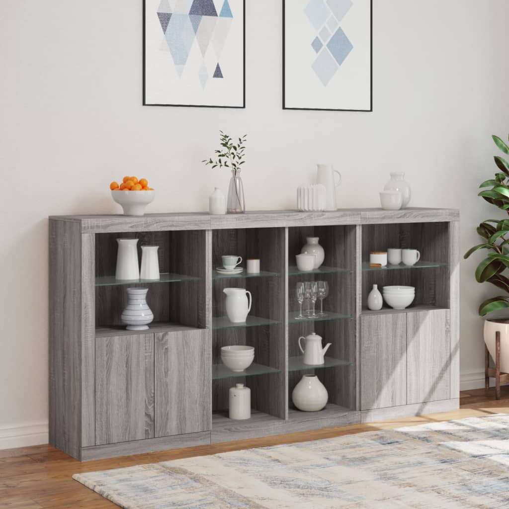 Buffet avec lumières LED sonoma gris 202x37x100 cm - XIOS