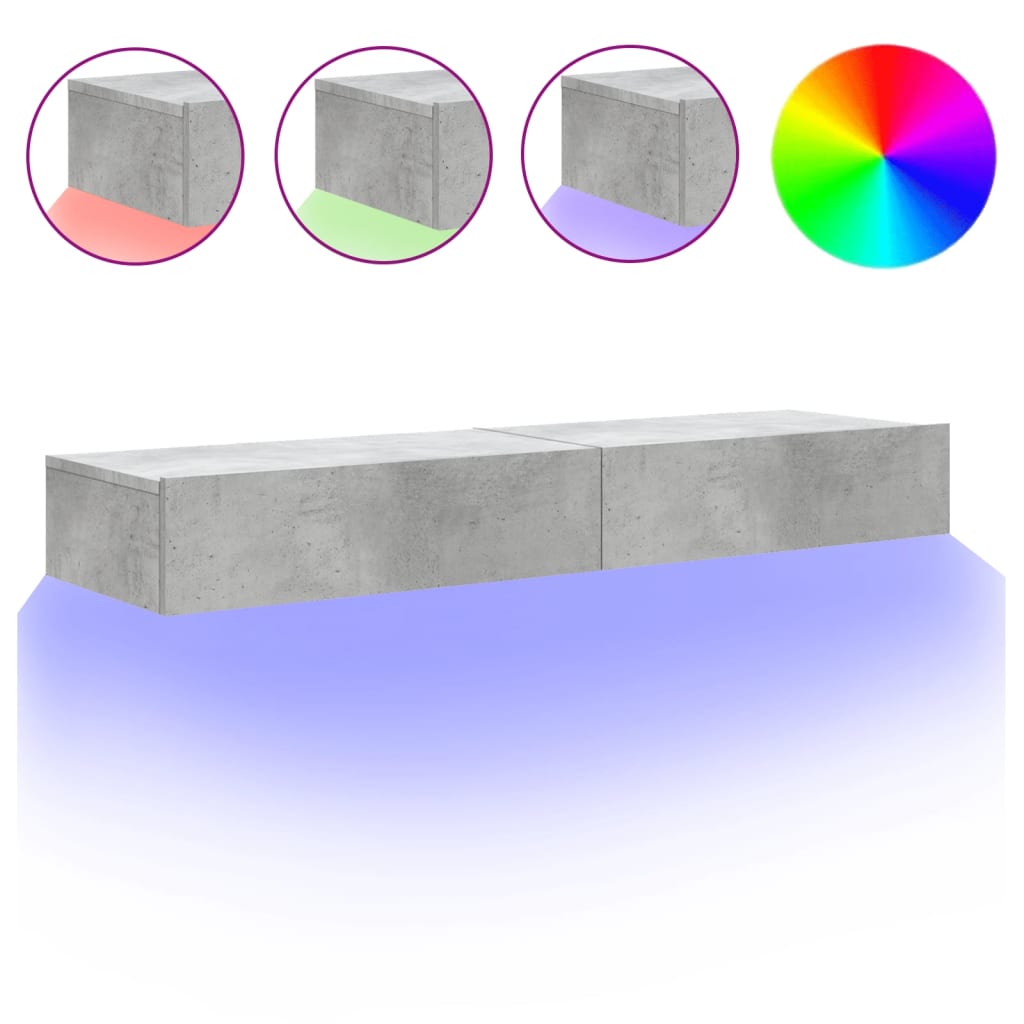 Meubles TV avec lumières LED 2 pcs gris béton 60x35x15,5 cm - XIOS