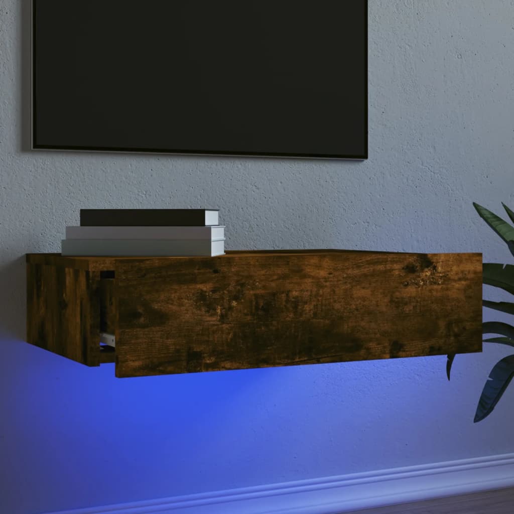 Meuble TV avec éclairage LED chêne fumé 60x35x15,5 cm - XIOS