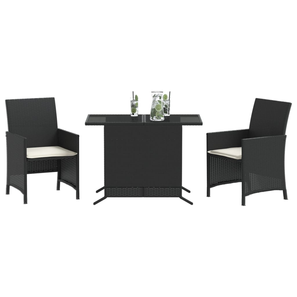 Ensemble de bistro 3 pcs avec coussins noir résine tressée - XIOS