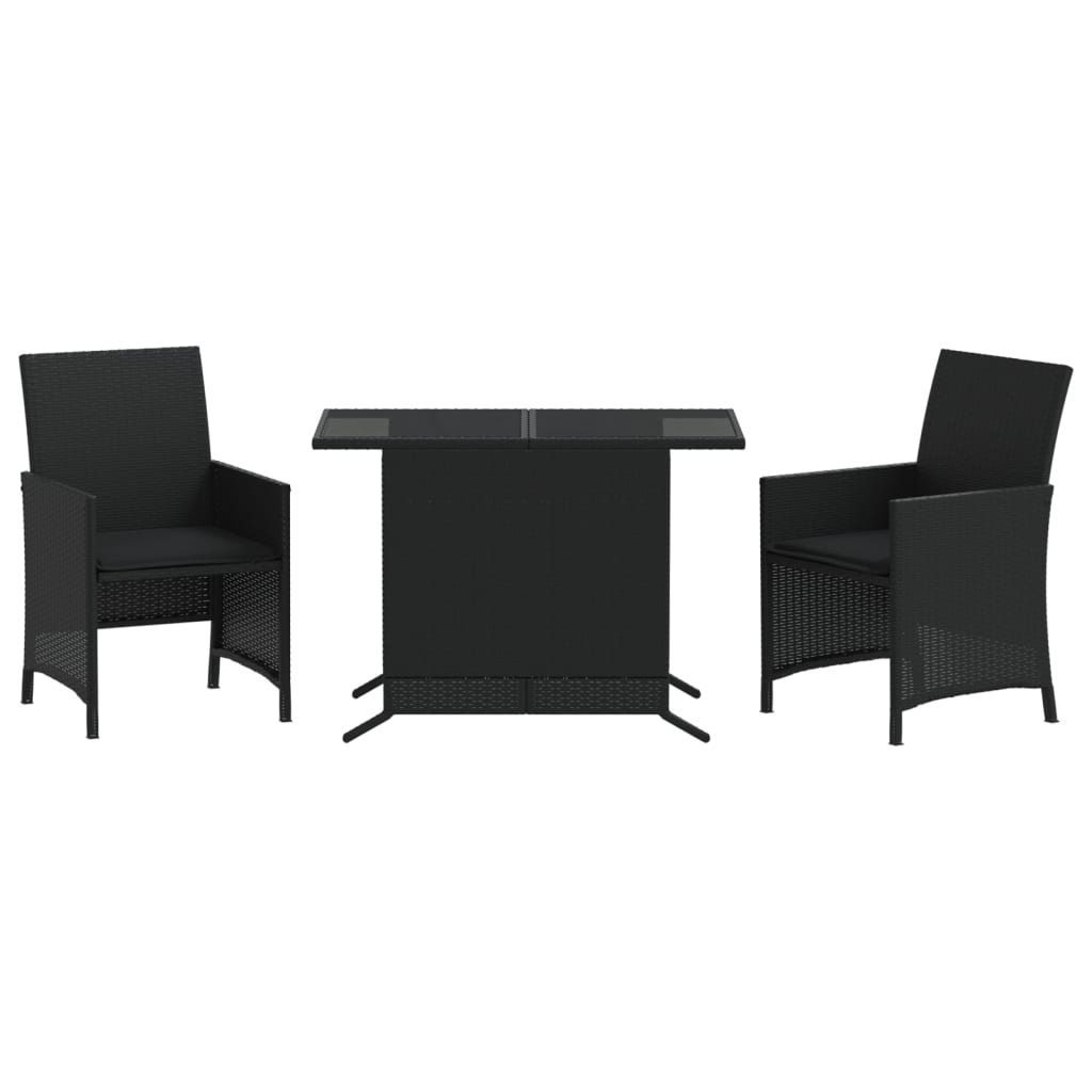 Ensemble de bistro 3 pcs avec coussins noir résine tressée - XIOS