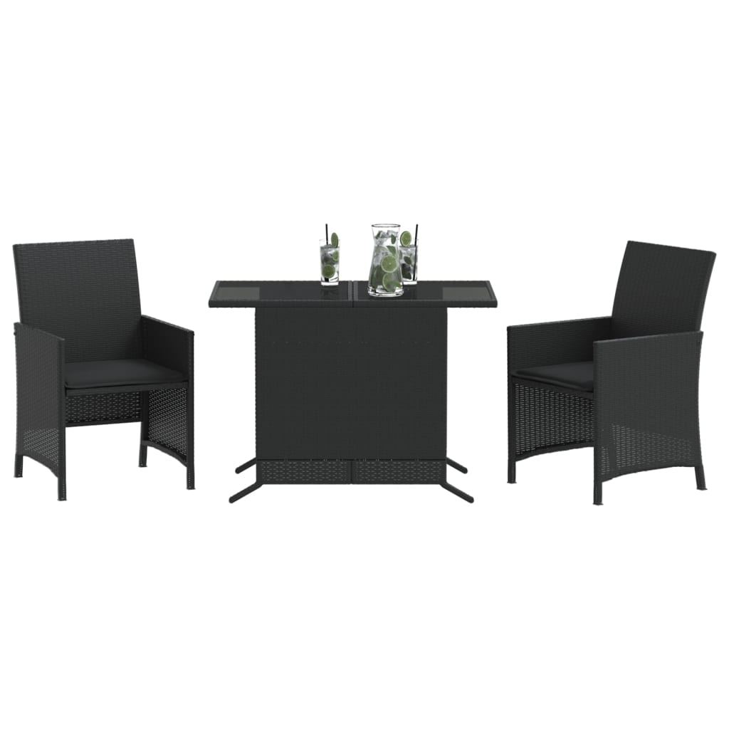 Ensemble de bistro 3 pcs avec coussins noir résine tressée - XIOS