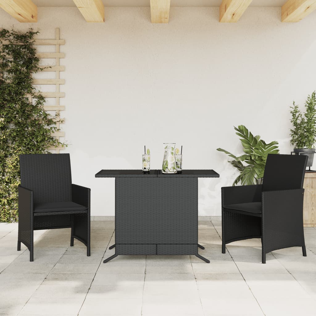 Ensemble de bistro 3 pcs avec coussins noir résine tressée - XIOS