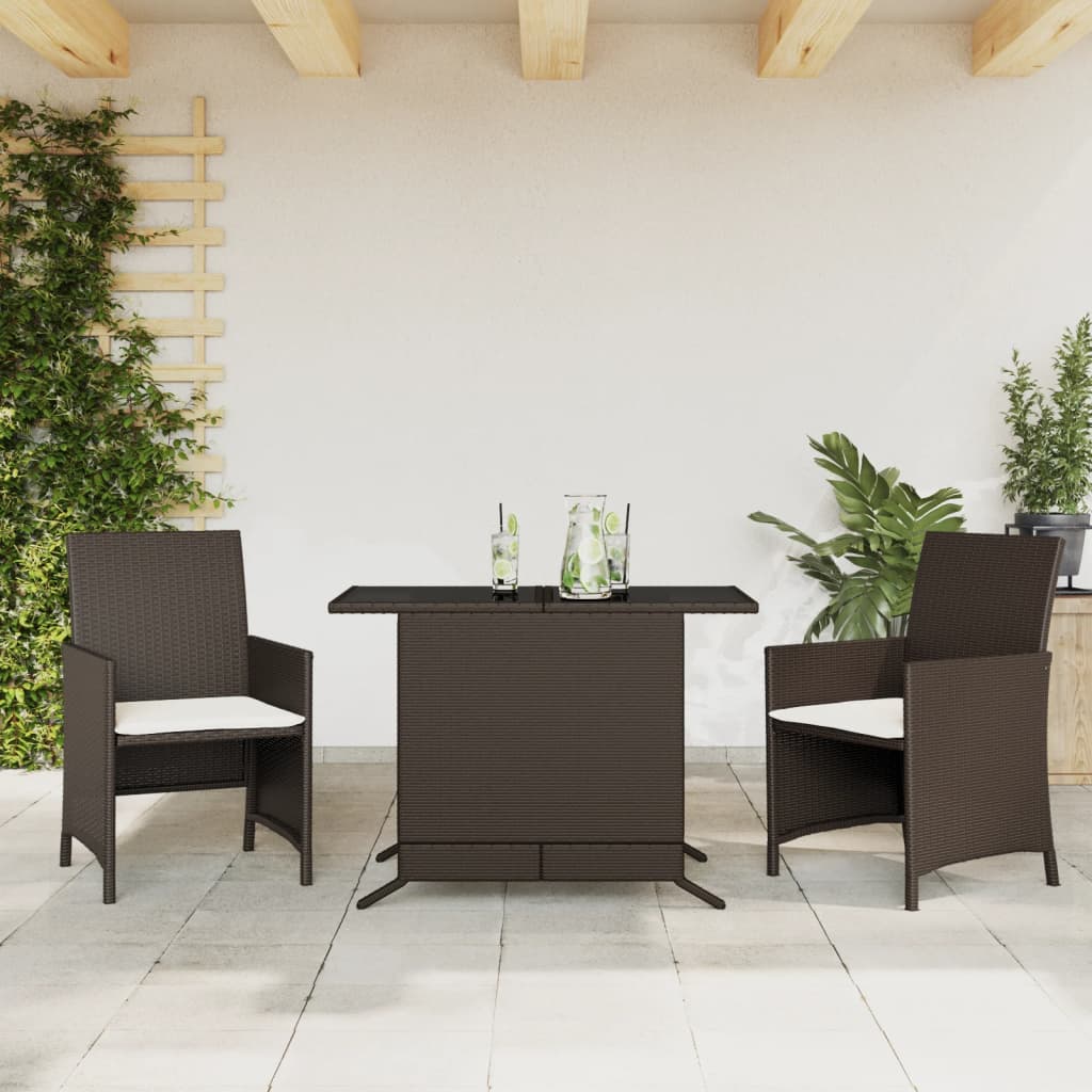 Ensemble de bistro 3 pcs avec coussins marron résine tressée - XIOS