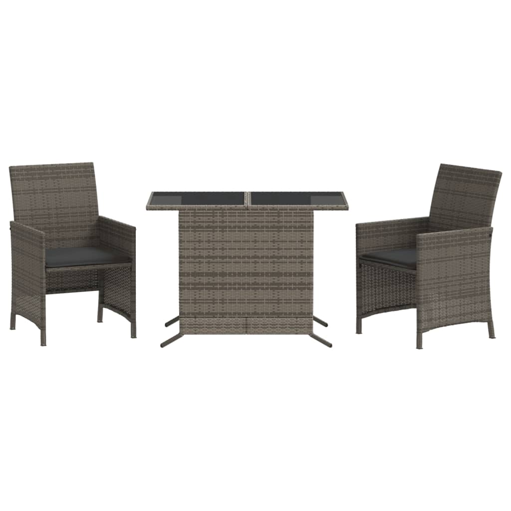 Ensemble de bistro 3 pcs avec coussins gris résine tressée - XIOS