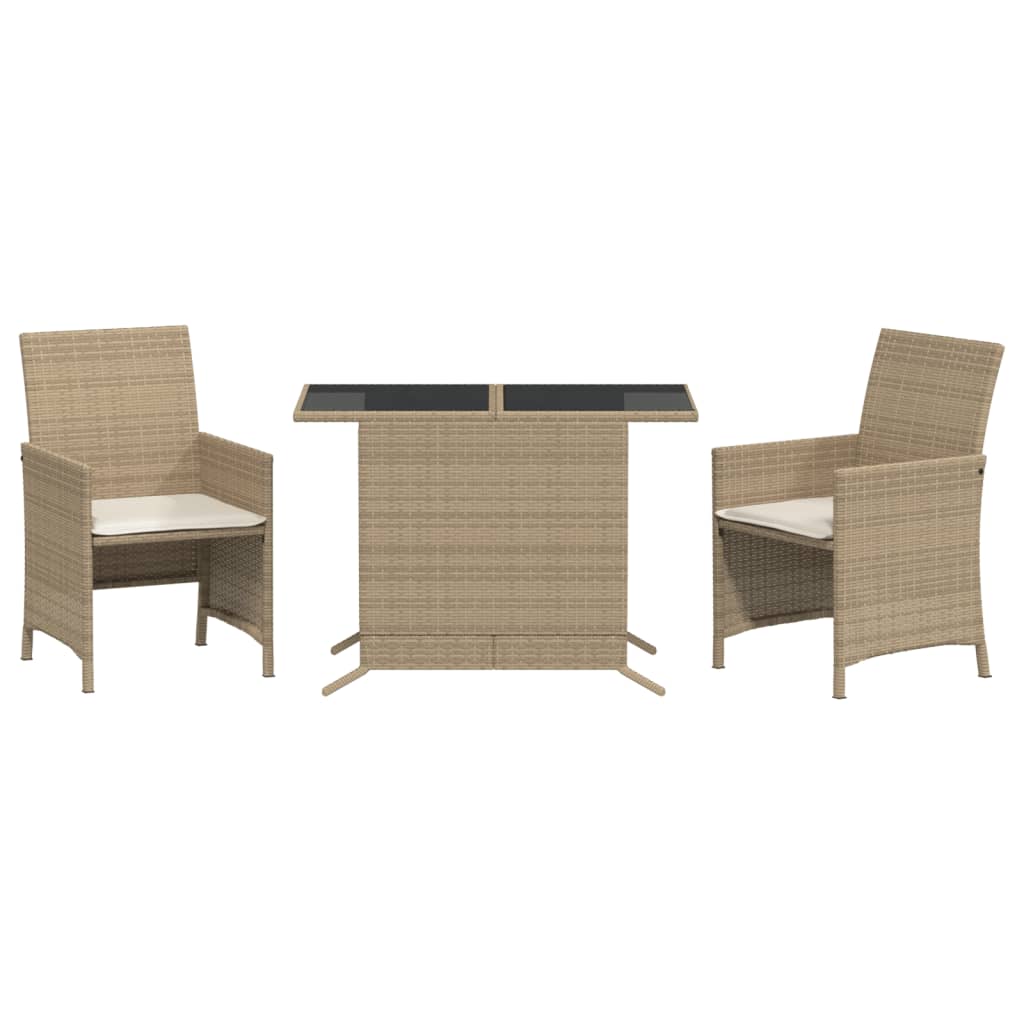 Ensemble de bistro 3 pcs avec coussins beige résine tressée - XIOS
