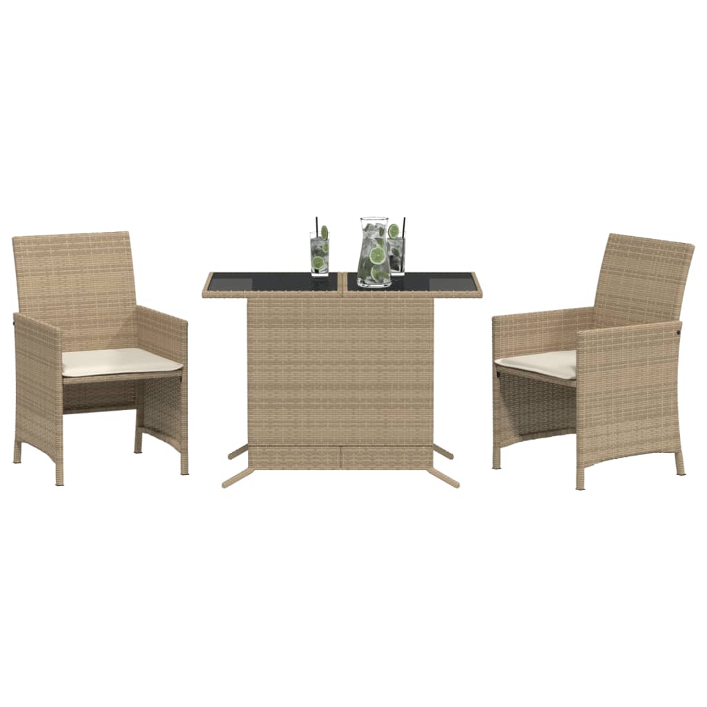 Ensemble de bistro 3 pcs avec coussins beige résine tressée - XIOS