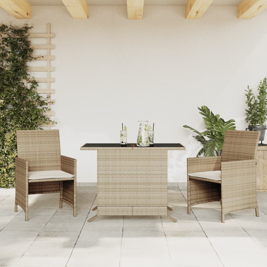 Ensemble de bistro 3 pcs avec coussins beige résine tressée - XIOS