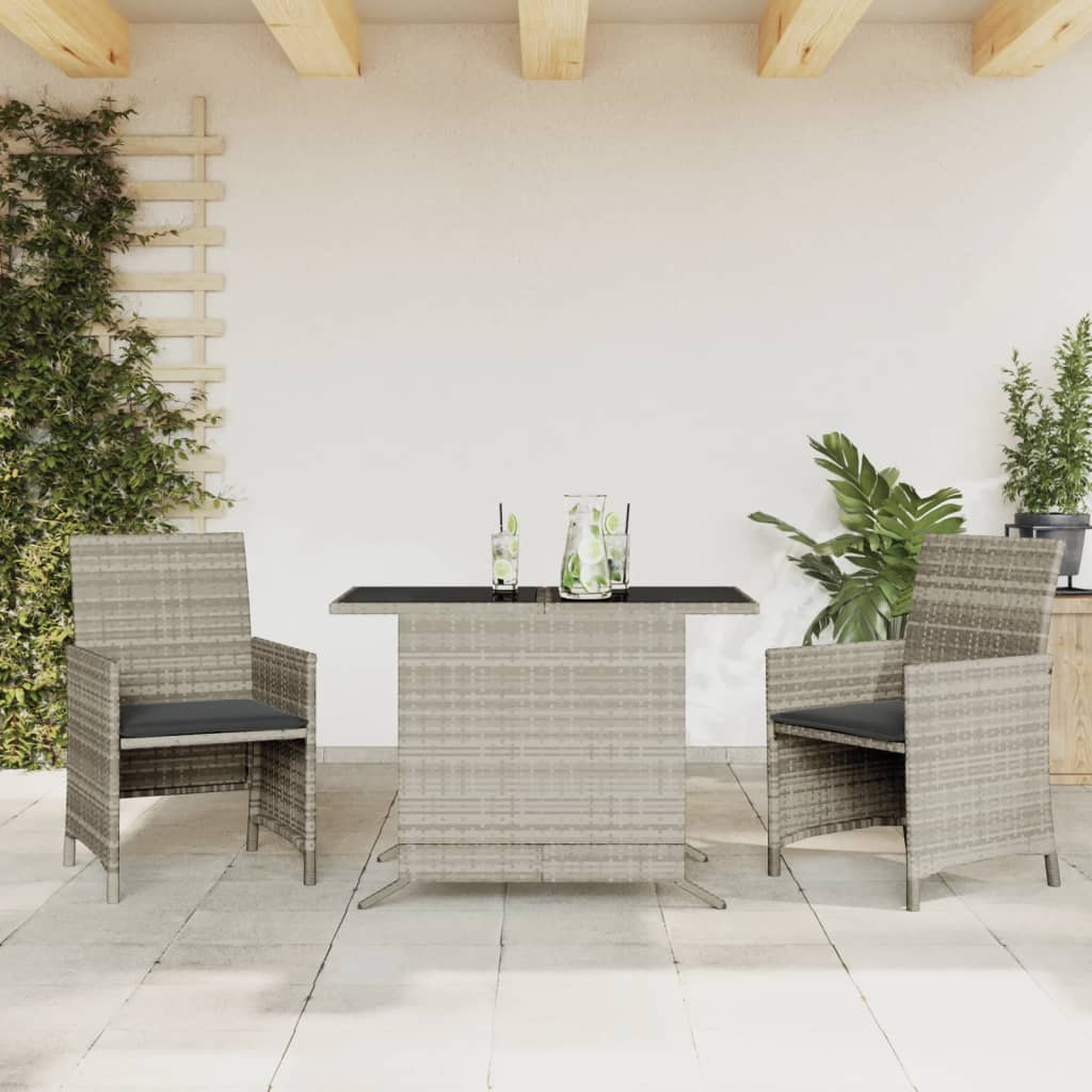 Ensemble de bistro 3 pcs et coussins gris clair résine tressée - XIOS