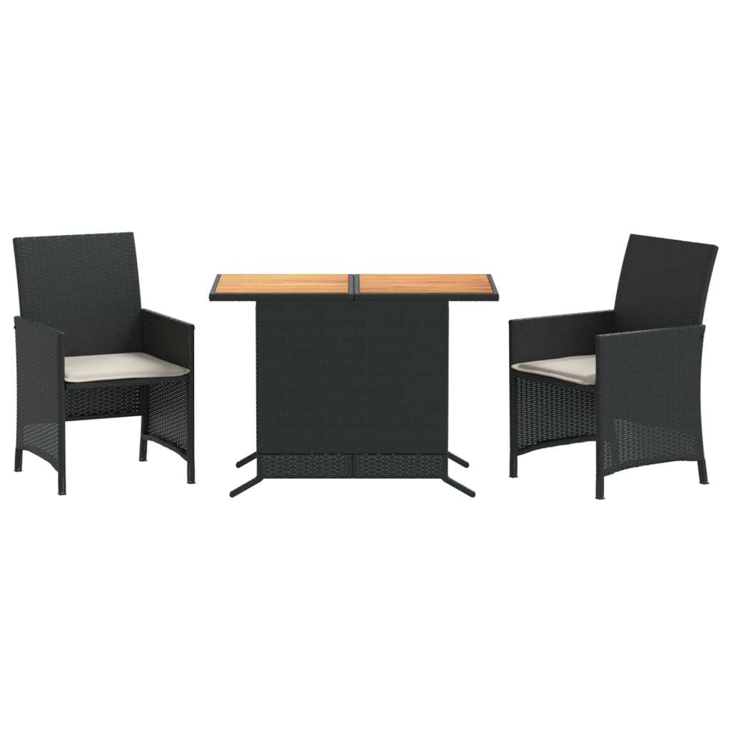 Ensemble de bistro 3 pcs avec coussins noir résine tressée - XIOS