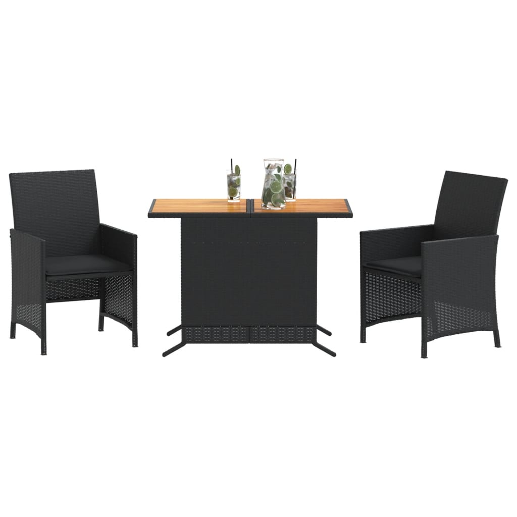 Ensemble de bistro 3 pcs avec coussins noir résine tressée - XIOS