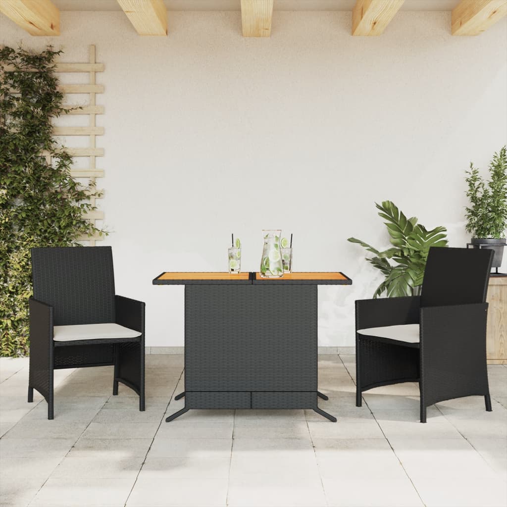 Ensemble de bistro 3 pcs avec coussins noir résine tressée - XIOS