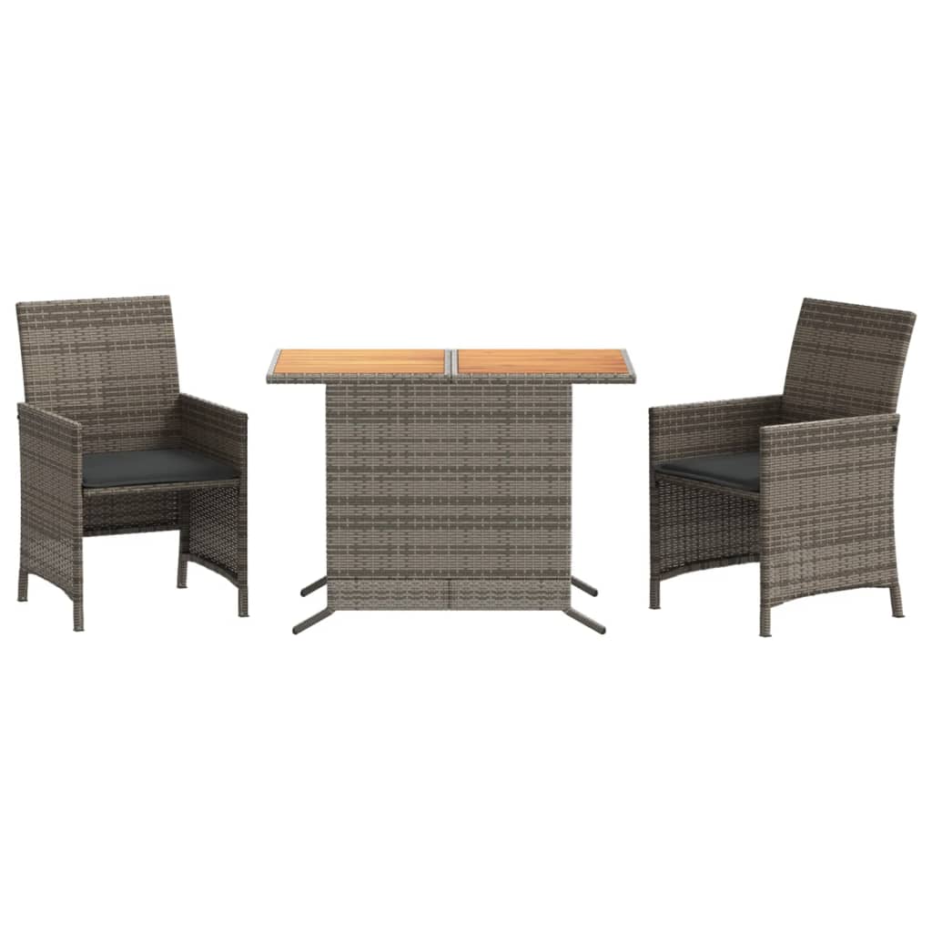 Ensemble de bistro 3 pcs avec coussins gris résine tressée - XIOS