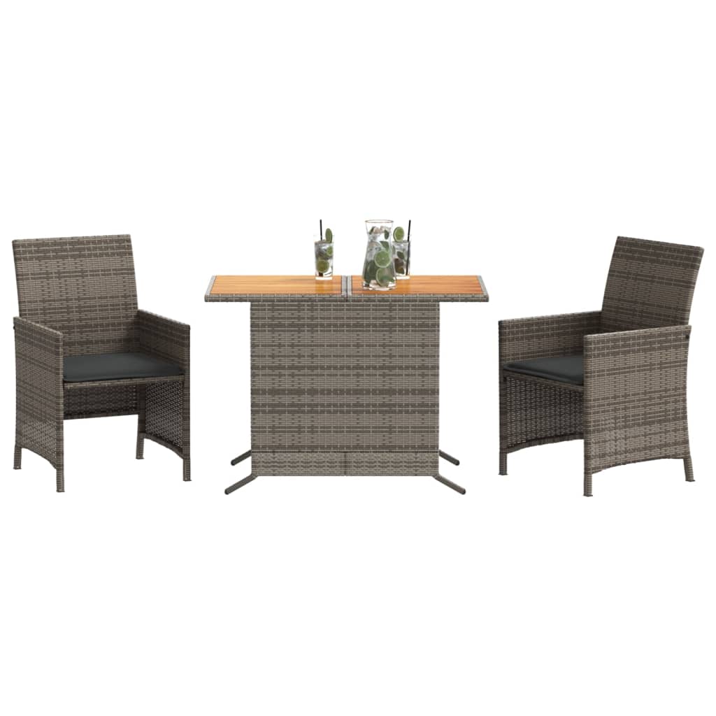 Ensemble de bistro 3 pcs avec coussins gris résine tressée - XIOS