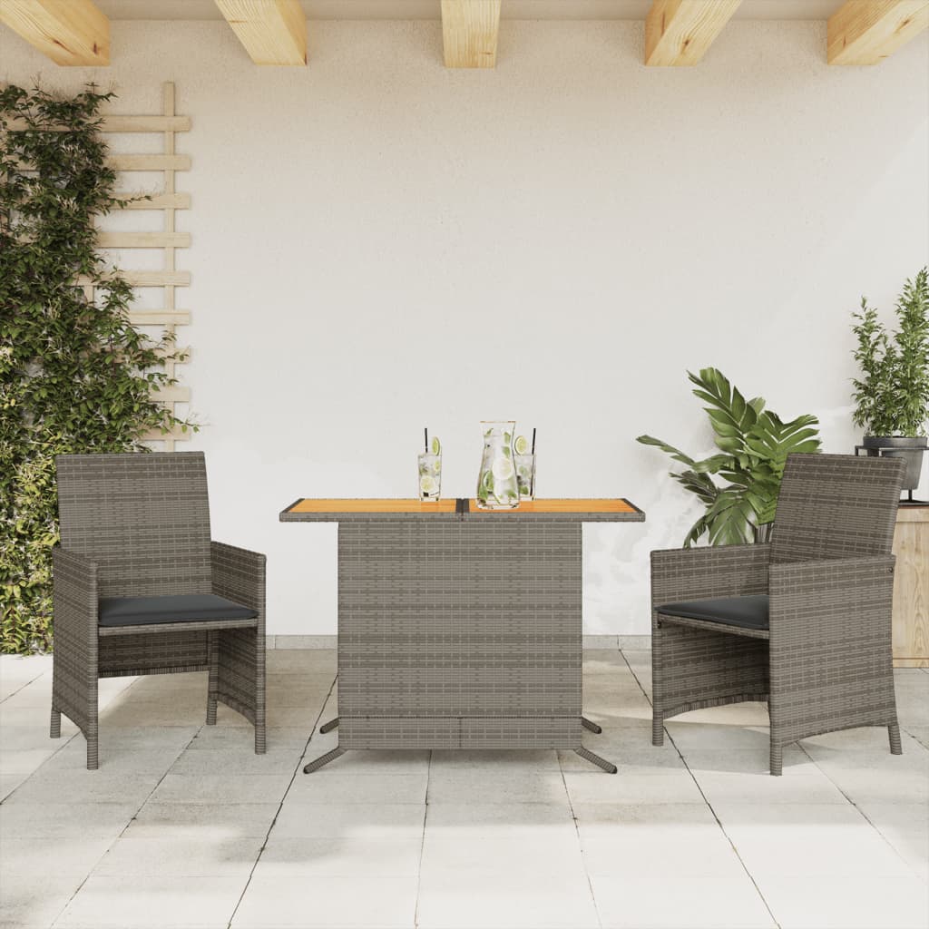 Ensemble de bistro 3 pcs avec coussins gris résine tressée - XIOS