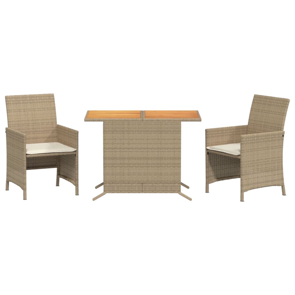 Ensemble de bistro 3 pcs avec coussins beige résine tressée - XIOS