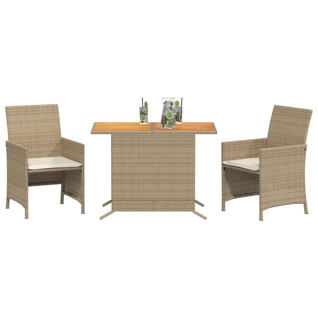 Ensemble de bistro 3 pcs avec coussins beige résine tressée - XIOS