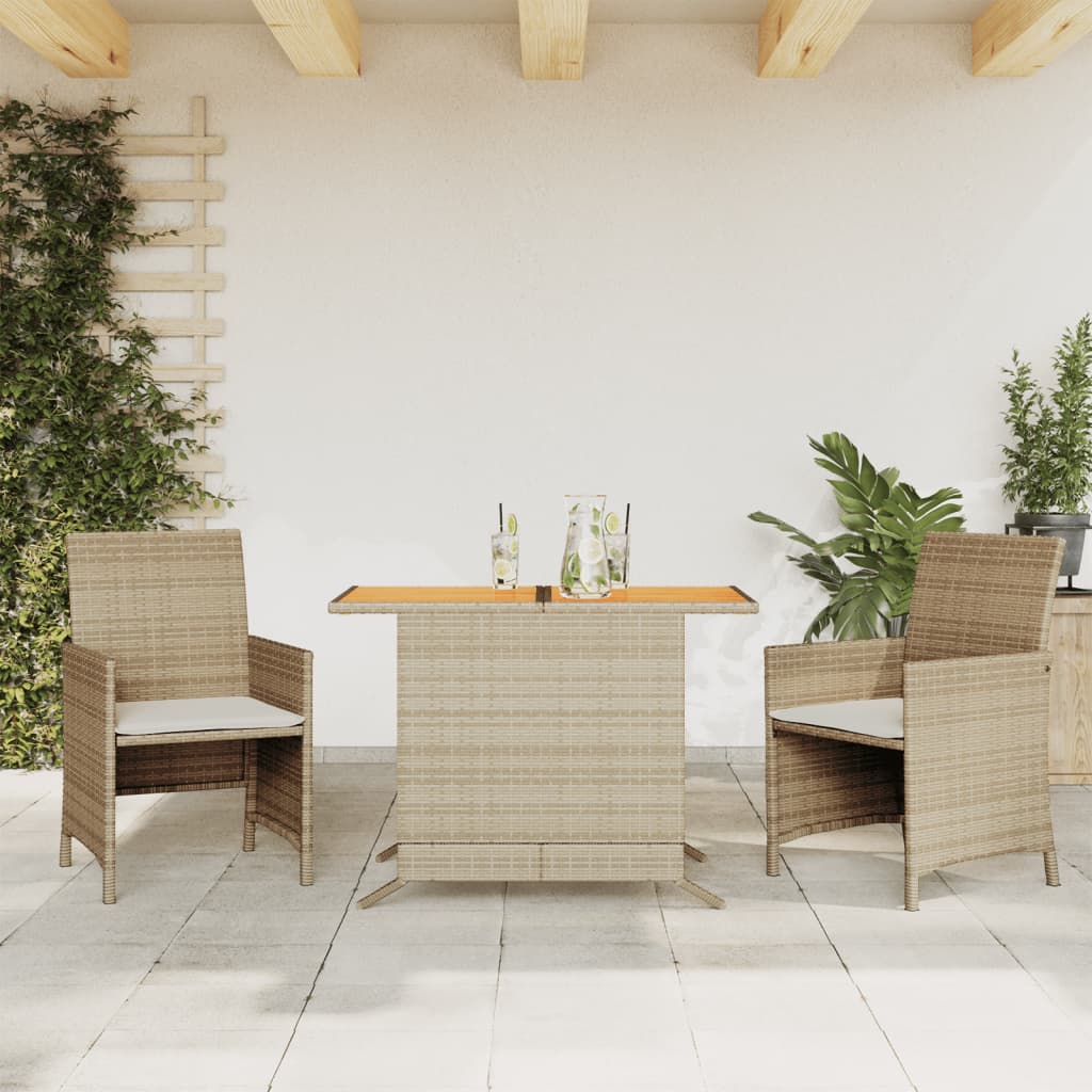 Ensemble de bistro 3 pcs avec coussins beige résine tressée - XIOS