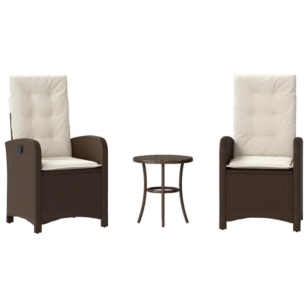 Ensemble de bistro 3 pcs avec coussins marron résine tressée - XIOS