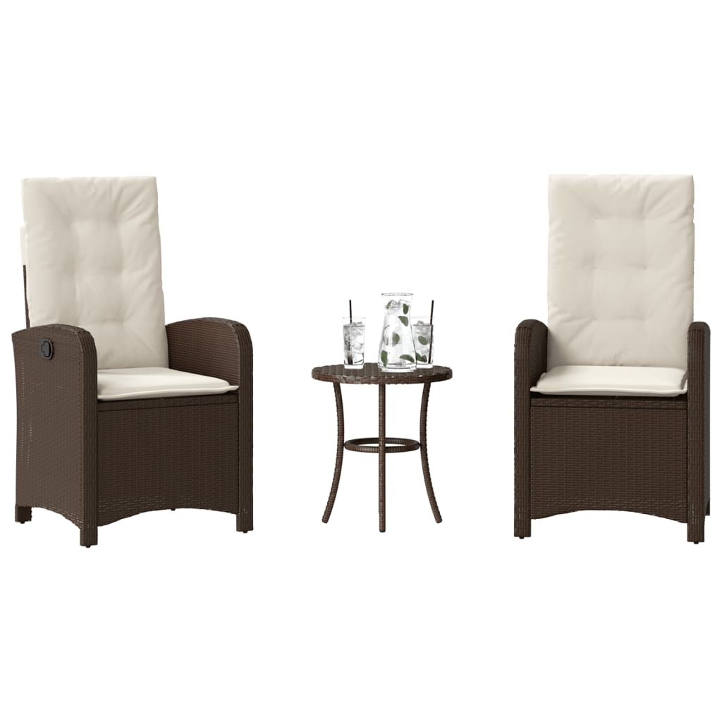 Ensemble de bistro 3 pcs avec coussins marron résine tressée - XIOS