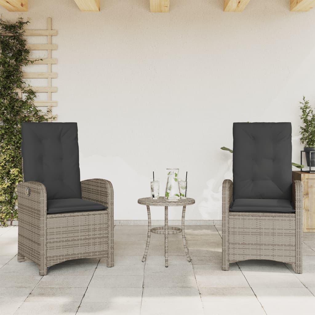 Ensemble de bistro 3 pcs avec coussins gris résine tressée - XIOS