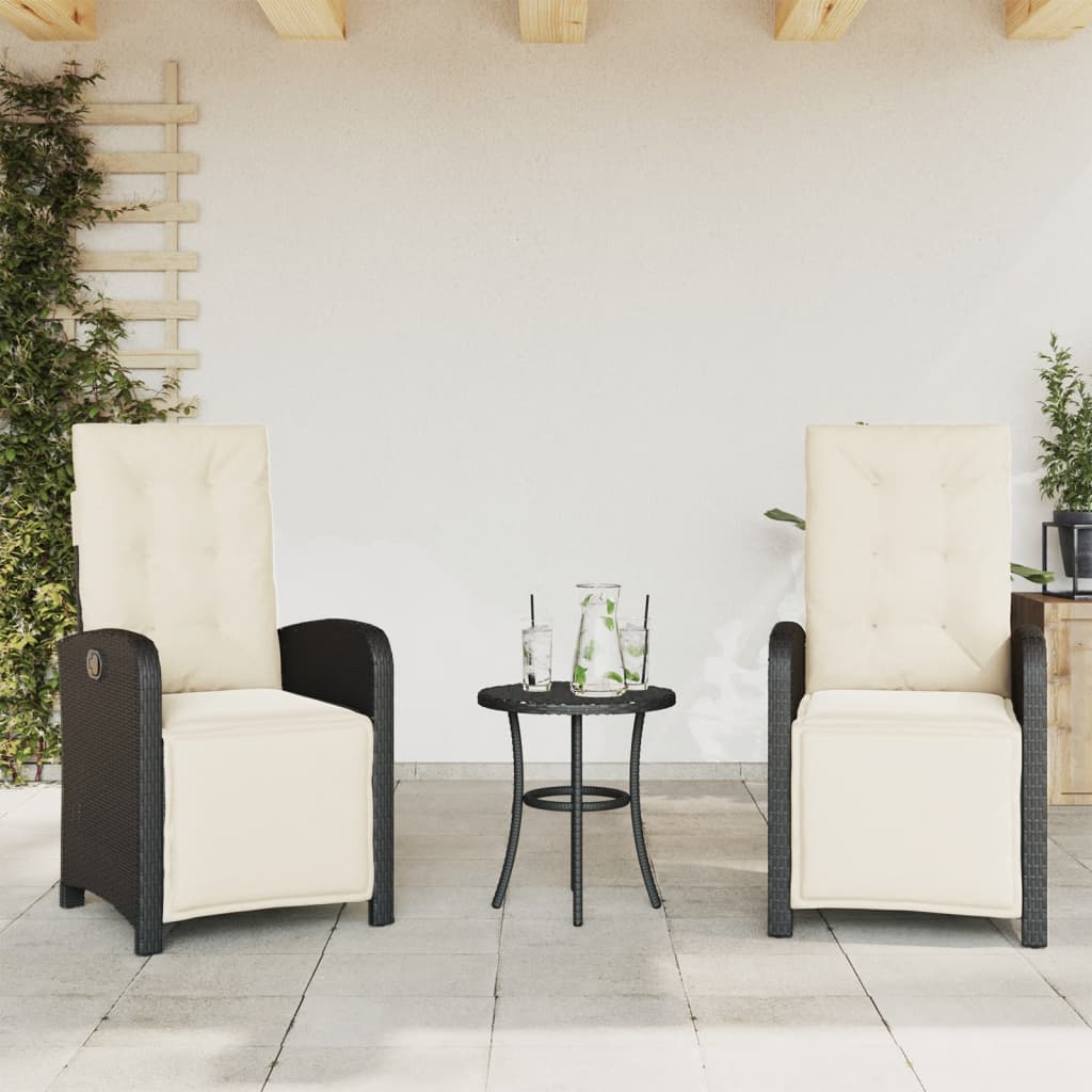 Ensemble de bistro 3 pcs avec coussins noir résine tressée - XIOS
