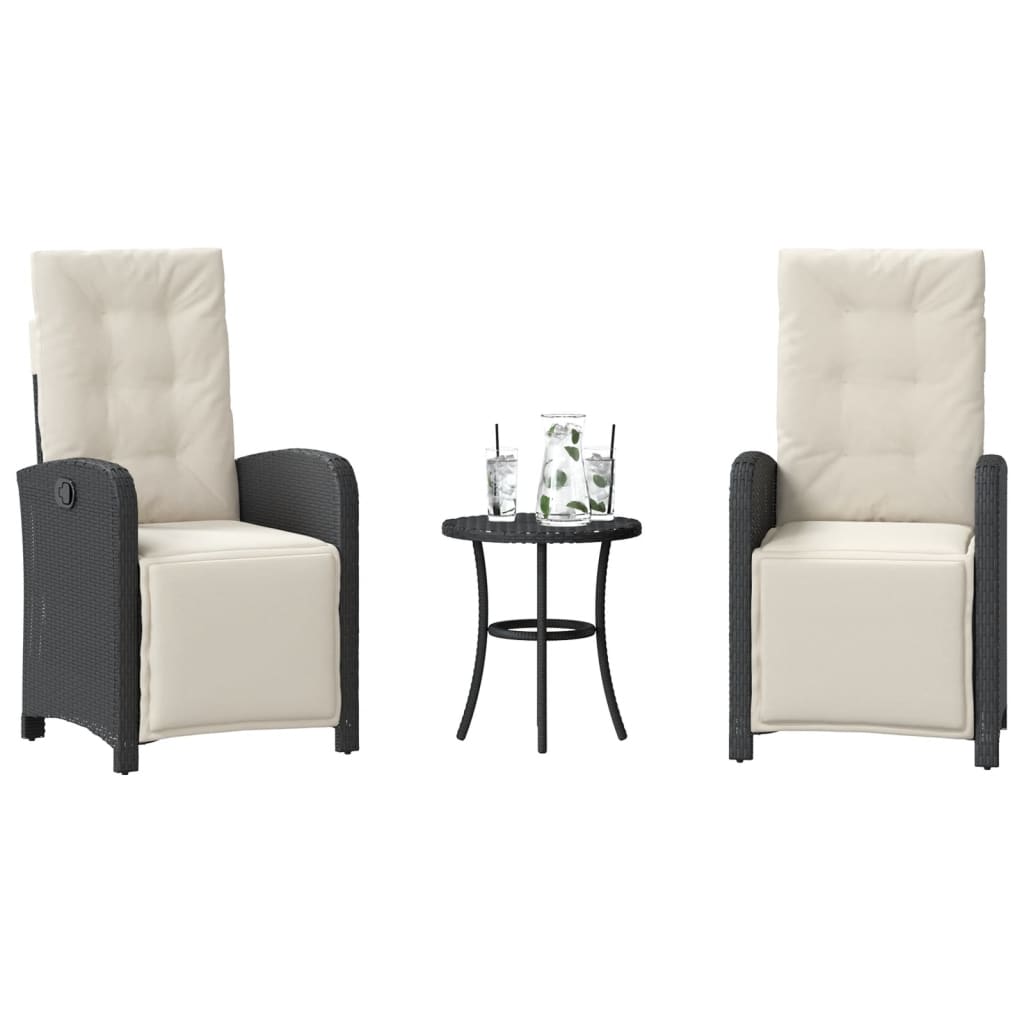 Ensemble de bistro 3 pcs avec coussins noir résine tressée - XIOS
