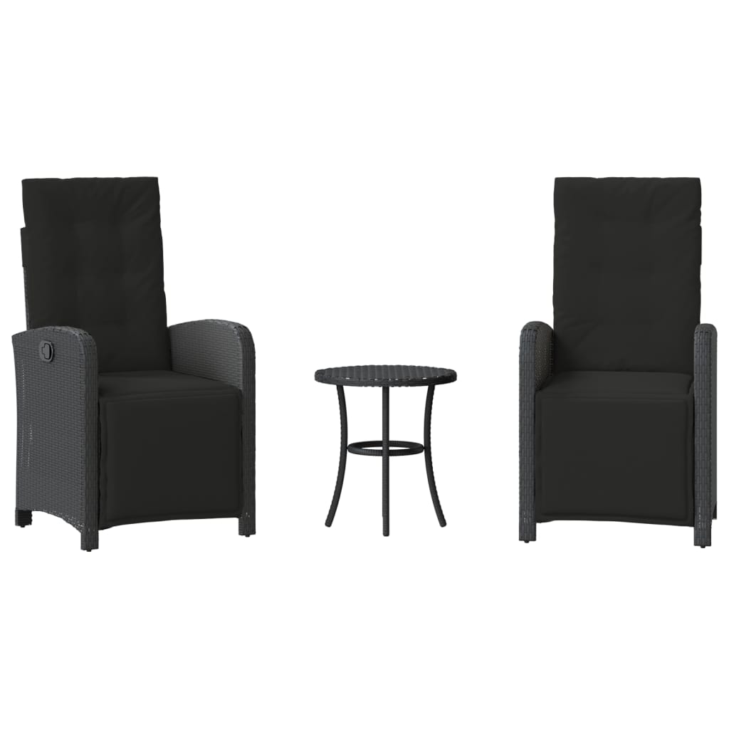Ensemble de bistro 3 pcs avec coussins noir résine tressée - XIOS