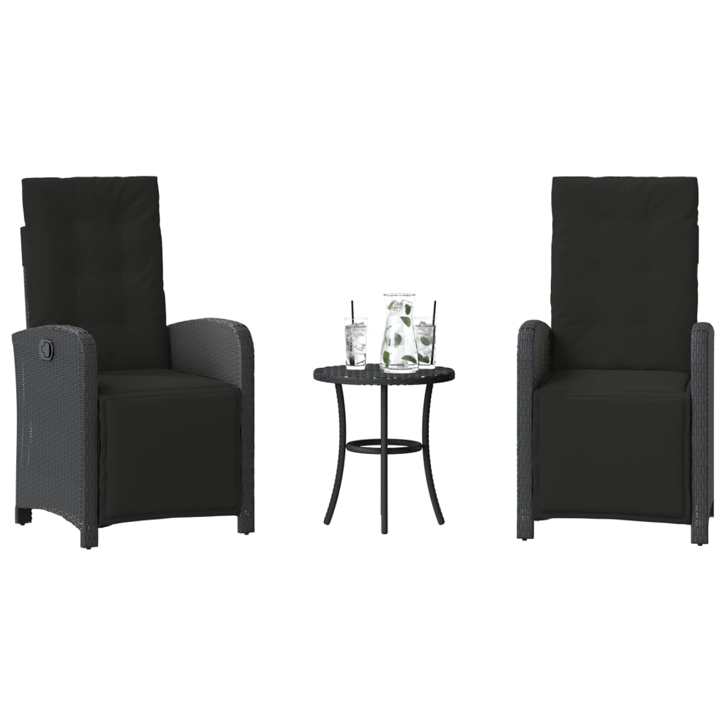Ensemble de bistro 3 pcs avec coussins noir résine tressée - XIOS
