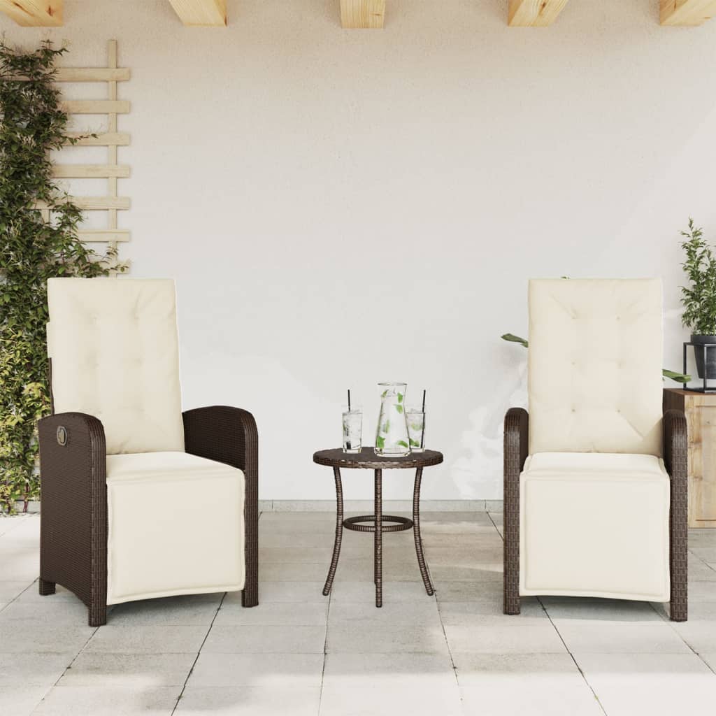 Ensemble de bistro 3 pcs avec coussins marron résine tressée - XIOS