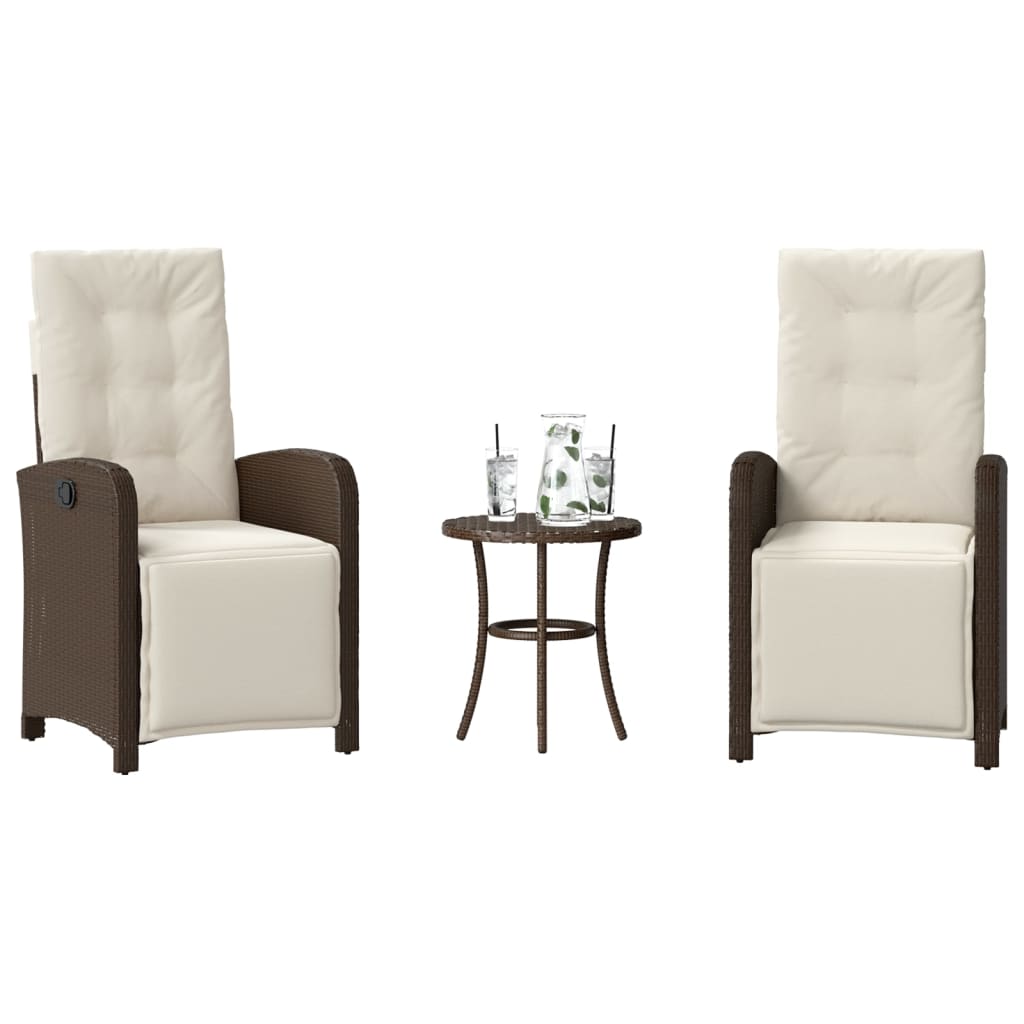 Ensemble de bistro 3 pcs avec coussins marron résine tressée - XIOS