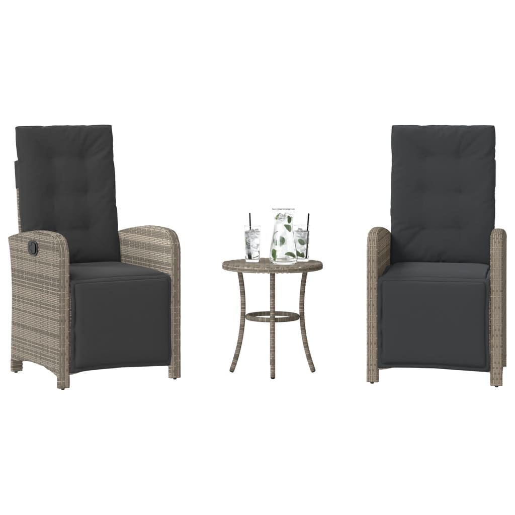 Ensemble de bistro 3 pcs avec coussins gris résine tressée - XIOS