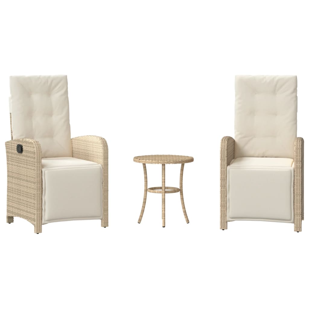 Ensemble de bistro 3 pcs avec coussins beige résine tressée - XIOS