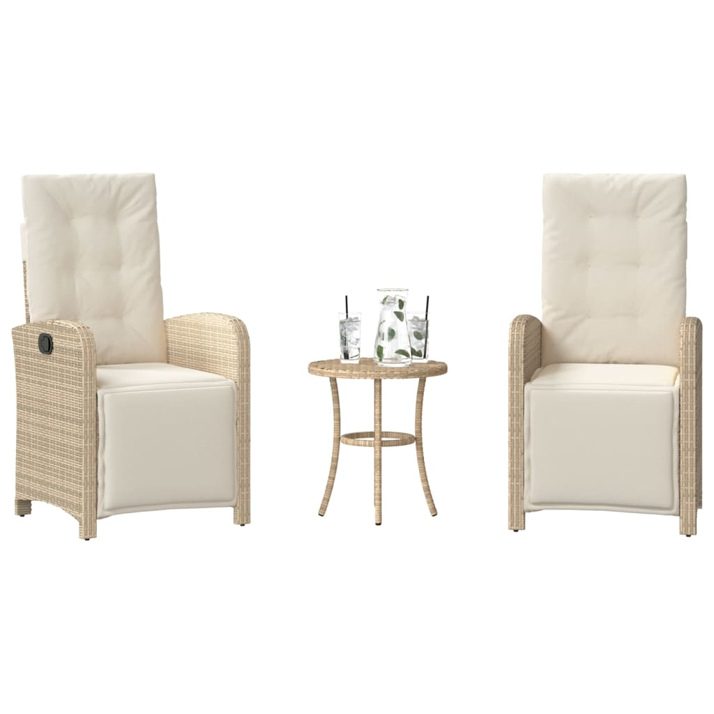Ensemble de bistro 3 pcs avec coussins beige résine tressée - XIOS