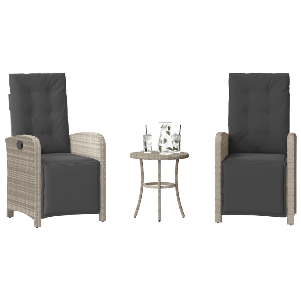 Ensemble de bistro 3 pcs et coussins gris clair résine tressée - XIOS
