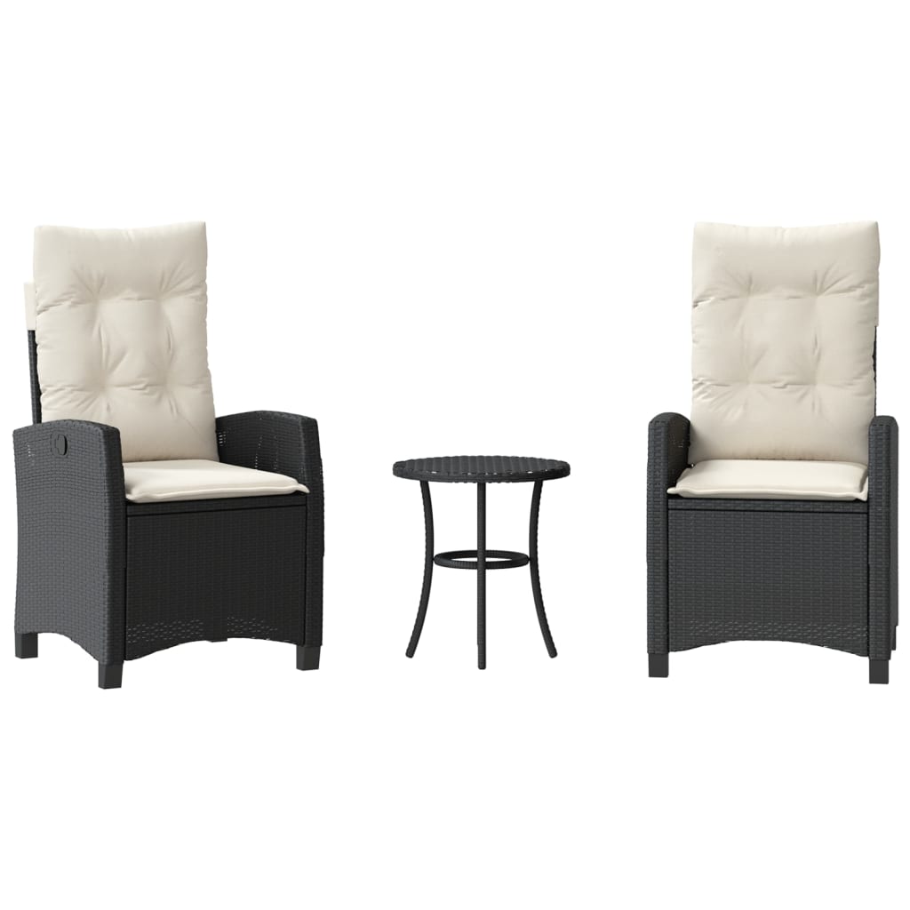 Ensemble de bistro 3 pcs avec coussins noir résine tressée - XIOS