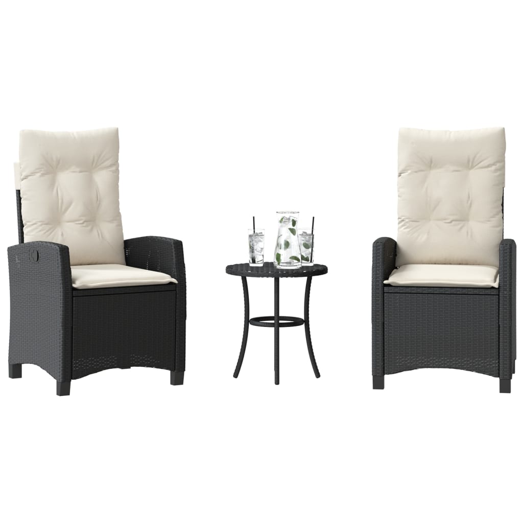 Ensemble de bistro 3 pcs avec coussins noir résine tressée - XIOS