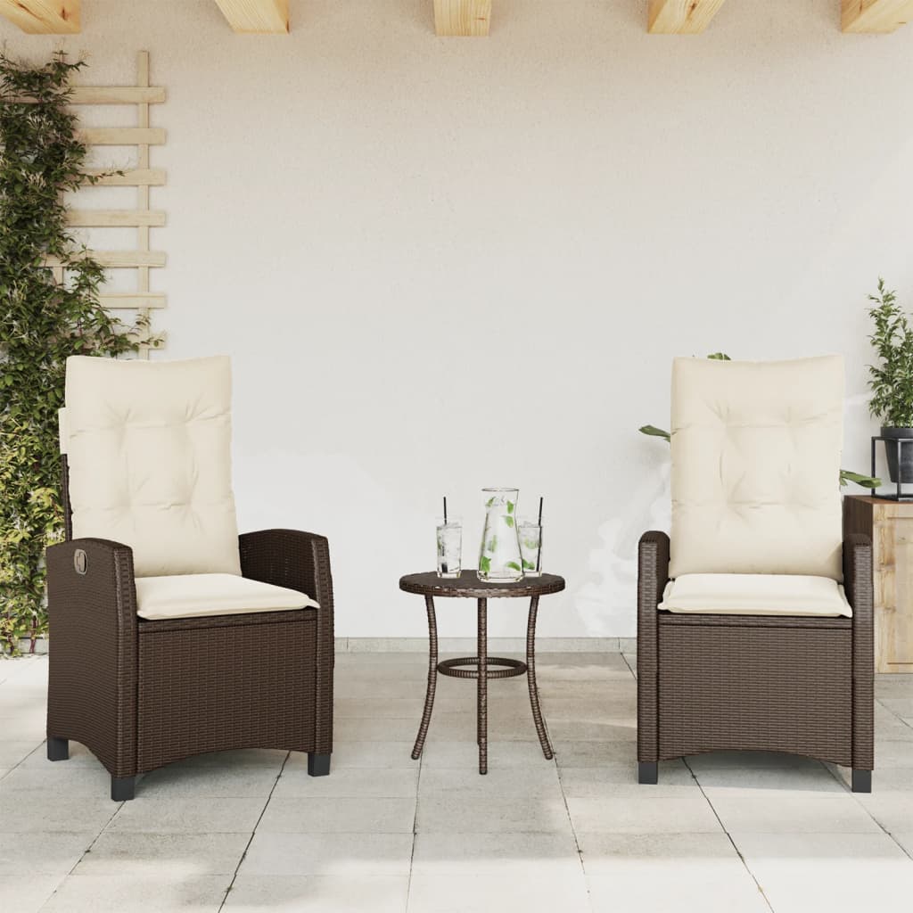 Ensemble de bistro 3 pcs avec coussins marron résine tressée - XIOS
