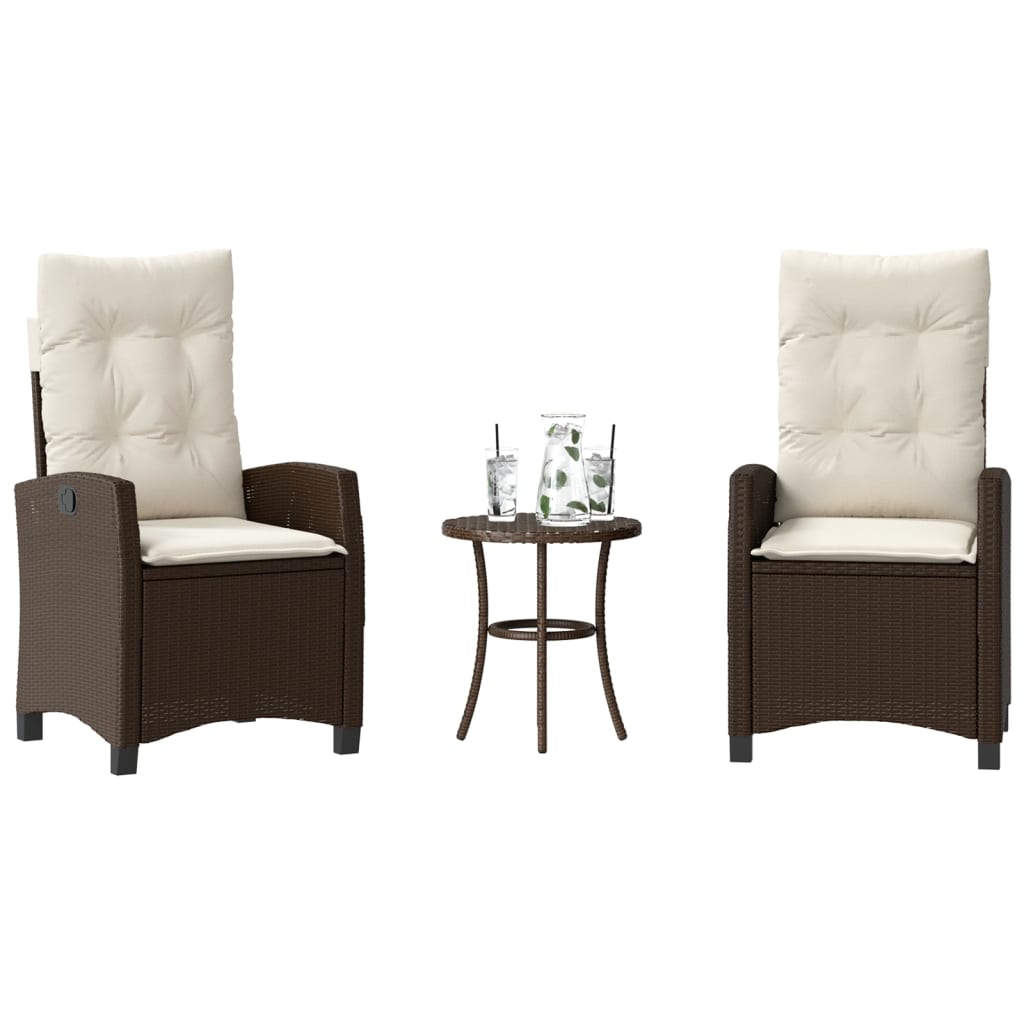 Ensemble de bistro 3 pcs avec coussins marron résine tressée - XIOS