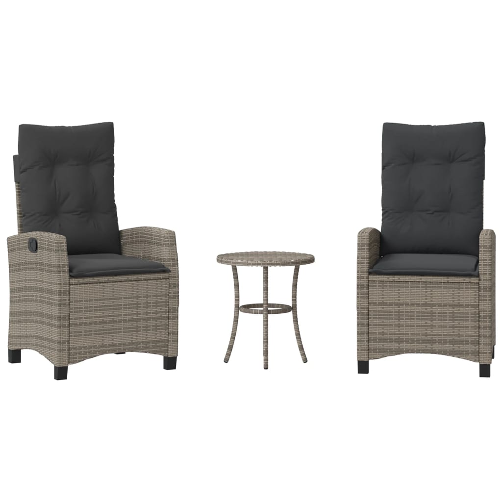Ensemble de bistro 3 pcs avec coussins gris résine tressée - XIOS