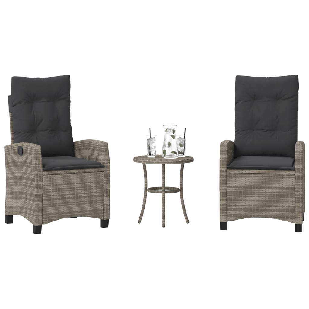 Ensemble de bistro 3 pcs avec coussins gris résine tressée - XIOS