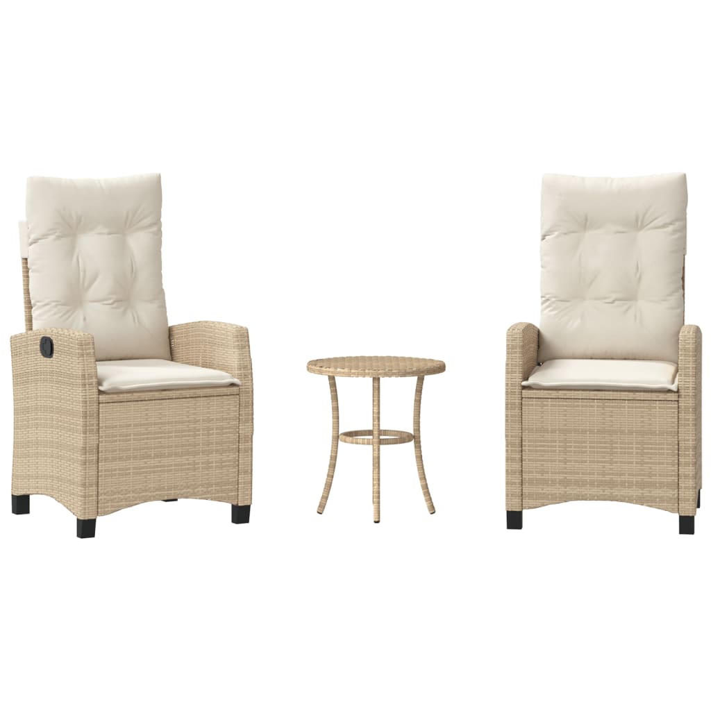 Ensemble de bistro 3 pcs avec coussins beige résine tressée - XIOS