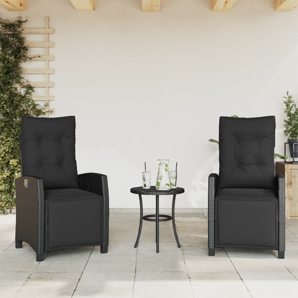 Ensemble de bistro 3 pcs avec coussins noir résine tressée - XIOS